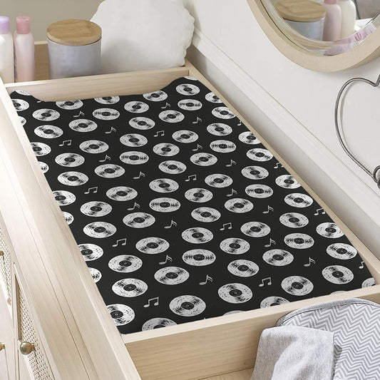 Hand Drawn Vinyl Record Pattern Print Changing Pad Cover