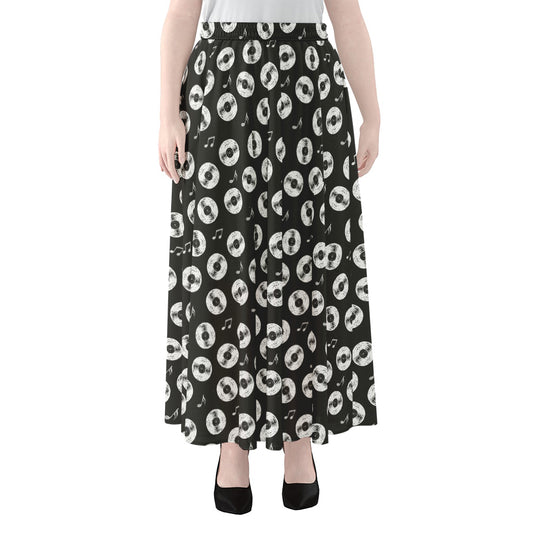 Hand Drawn Vinyl Record Pattern Print Chiffon Maxi Skirt