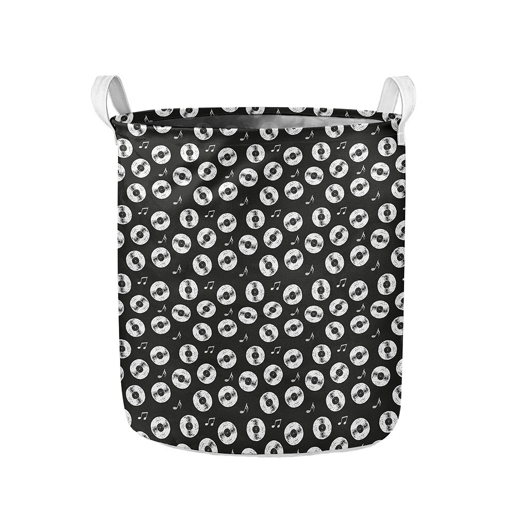 Hand Drawn Vinyl Record Pattern Print Collapsible Laundry Basket