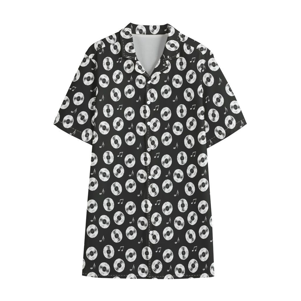 Hand Drawn Vinyl Record Pattern Print Cotton Hawaiian Shirt