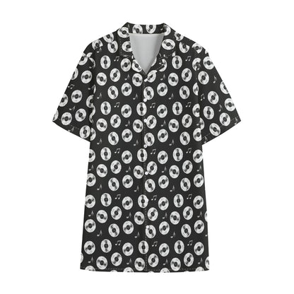 Hand Drawn Vinyl Record Pattern Print Cotton Hawaiian Shirt