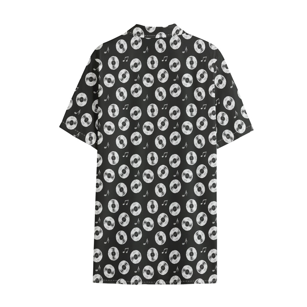 Hand Drawn Vinyl Record Pattern Print Cotton Hawaiian Shirt