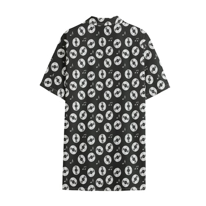 Hand Drawn Vinyl Record Pattern Print Cotton Hawaiian Shirt