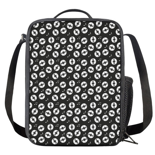 Hand Drawn Vinyl Record Pattern Print Crossbody Lunch Bag