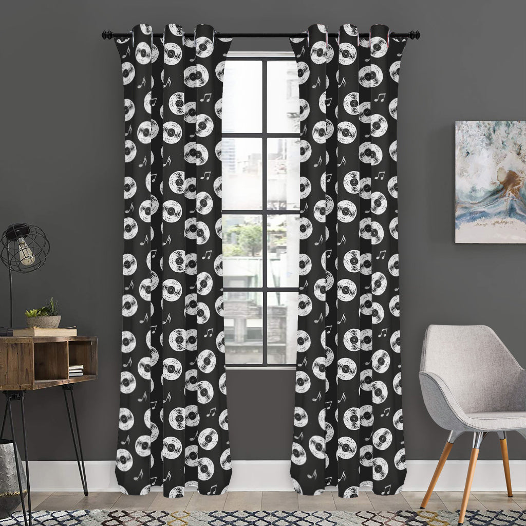 Hand Drawn Vinyl Record Pattern Print Curtain