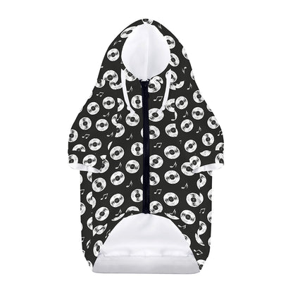 Hand Drawn Vinyl Record Pattern Print Dog Zip Up Hoodie