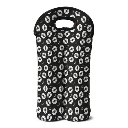 Hand Drawn Vinyl Record Pattern Print Double Neoprene Wine Tote