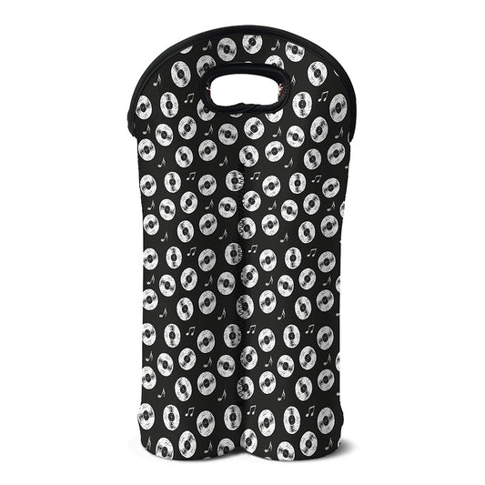Hand Drawn Vinyl Record Pattern Print Double Neoprene Wine Tote