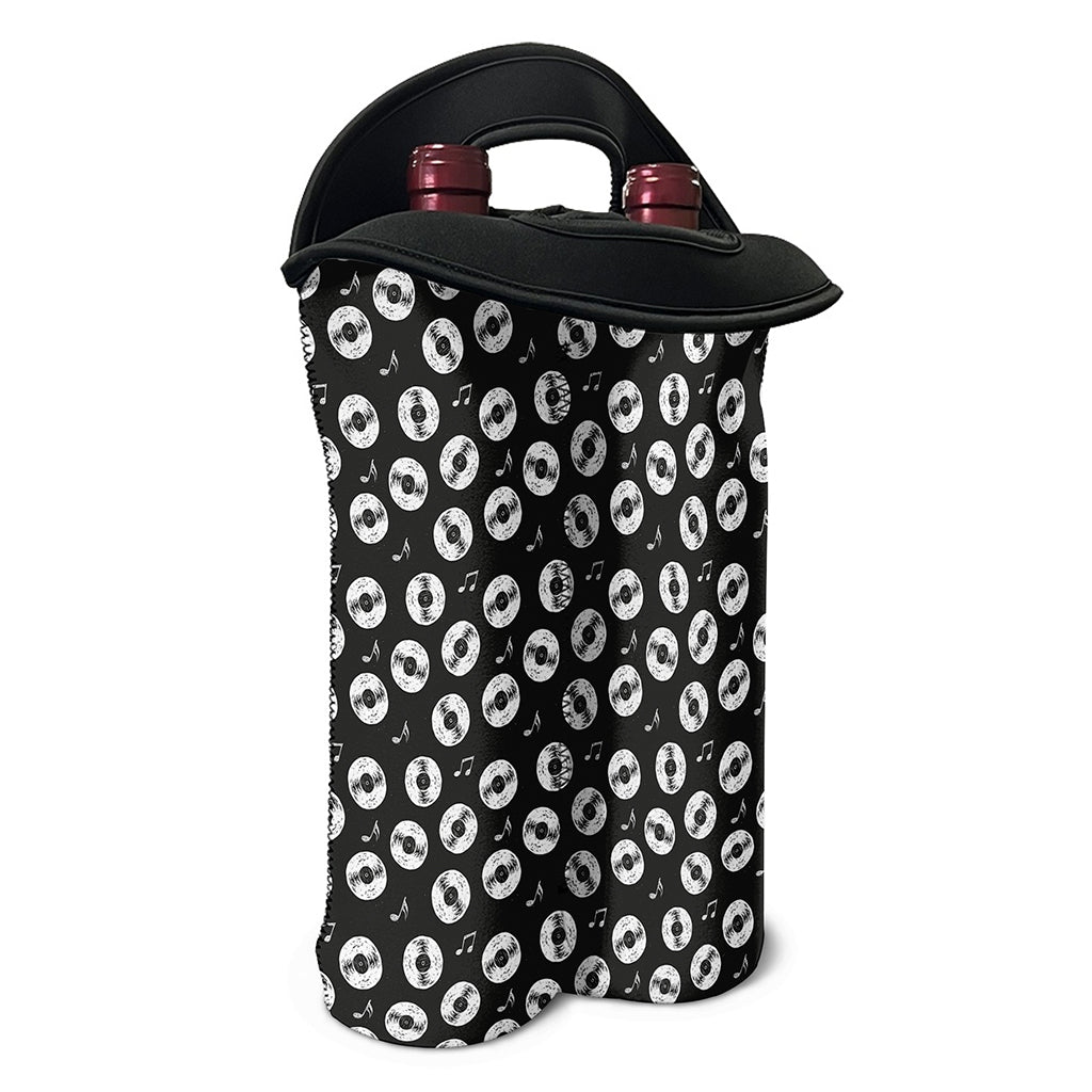 Hand Drawn Vinyl Record Pattern Print Double Neoprene Wine Tote