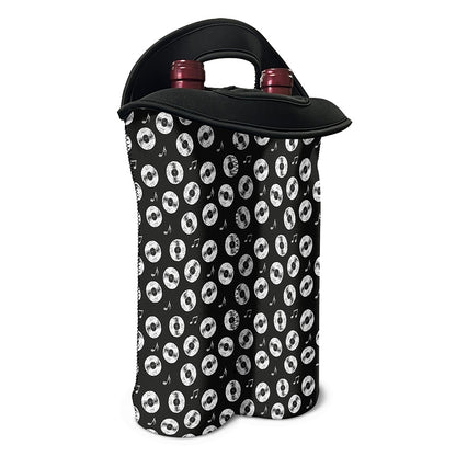 Hand Drawn Vinyl Record Pattern Print Double Neoprene Wine Tote