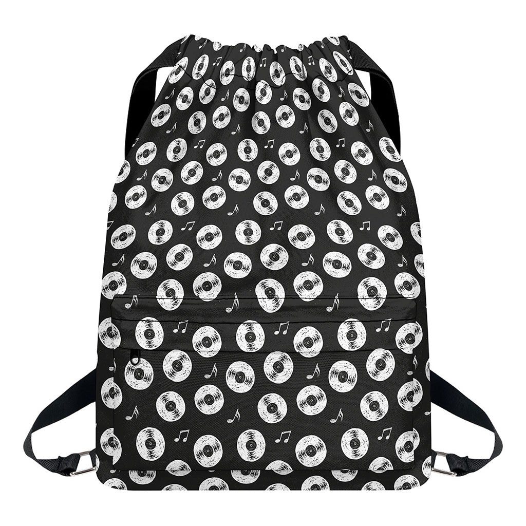 Hand Drawn Vinyl Record Pattern Print Drawstring Backpack