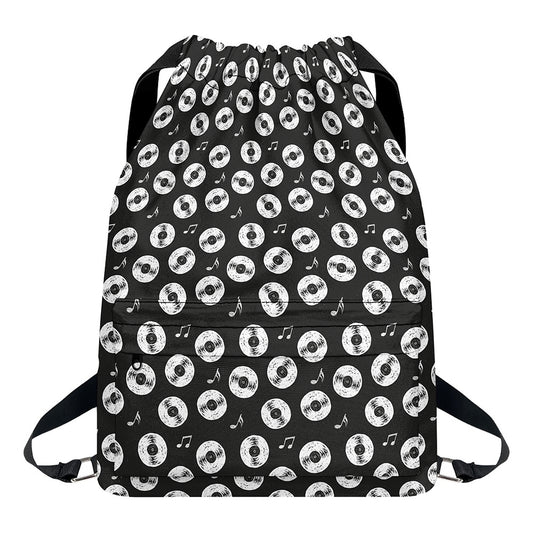 Hand Drawn Vinyl Record Pattern Print Drawstring Backpack