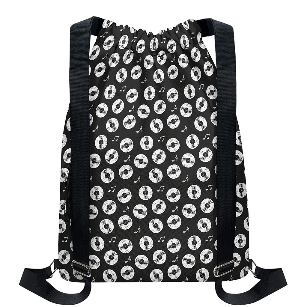 Hand Drawn Vinyl Record Pattern Print Drawstring Backpack