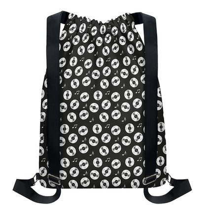 Hand Drawn Vinyl Record Pattern Print Drawstring Backpack