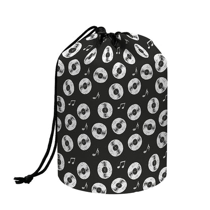 Hand Drawn Vinyl Record Pattern Print Drawstring Makeup Bag