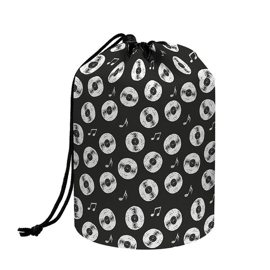 Hand Drawn Vinyl Record Pattern Print Drawstring Makeup Bag