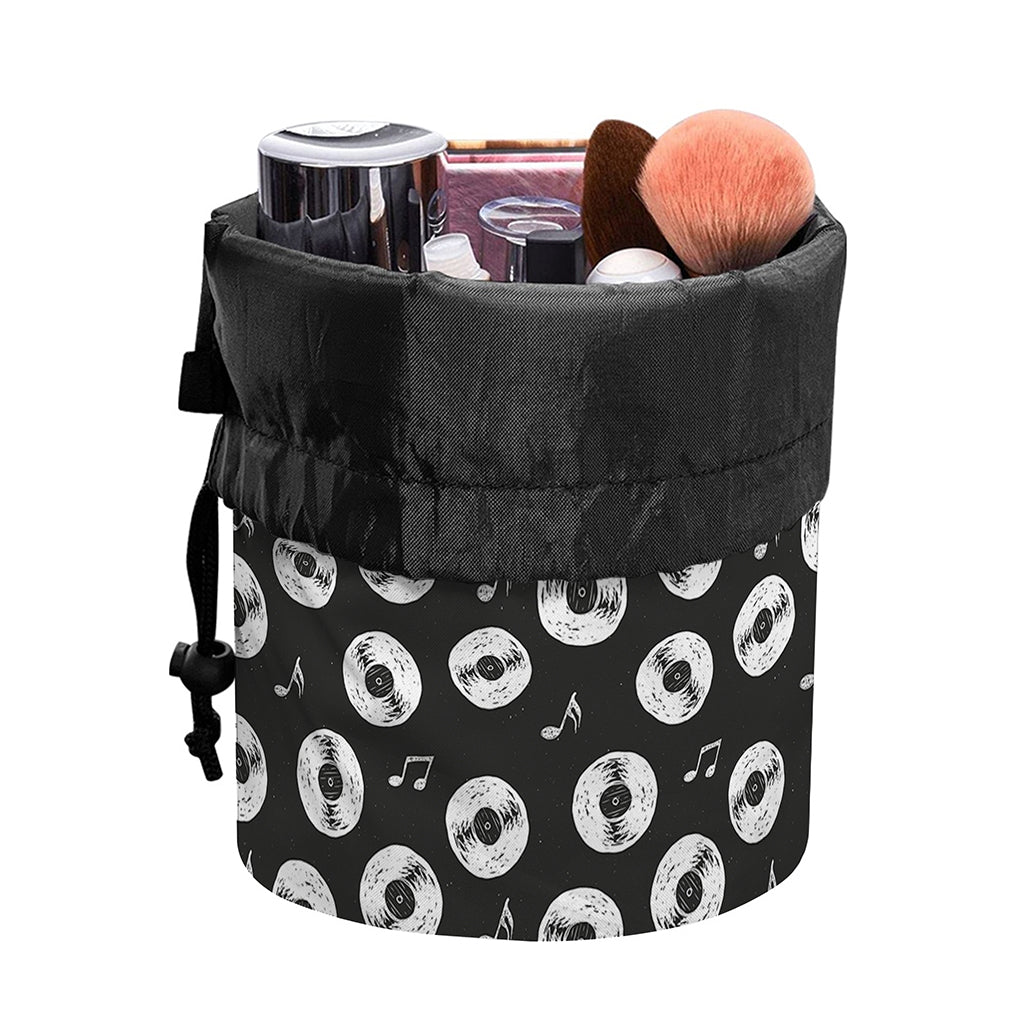 Hand Drawn Vinyl Record Pattern Print Drawstring Makeup Bag