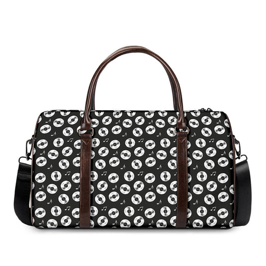 Hand Drawn Vinyl Record Pattern Print Duffle Bag