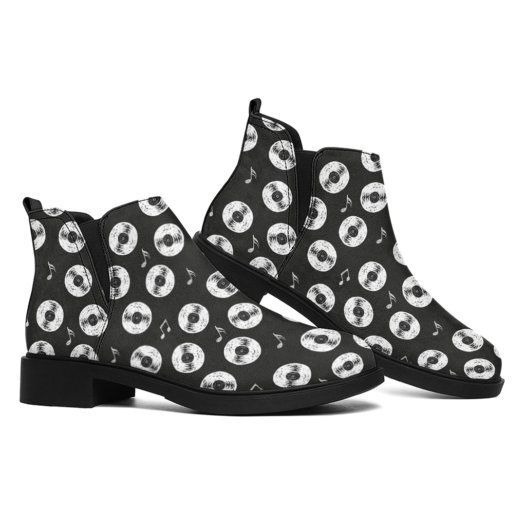 Hand Drawn Vinyl Record Pattern Print Flat Ankle Boots