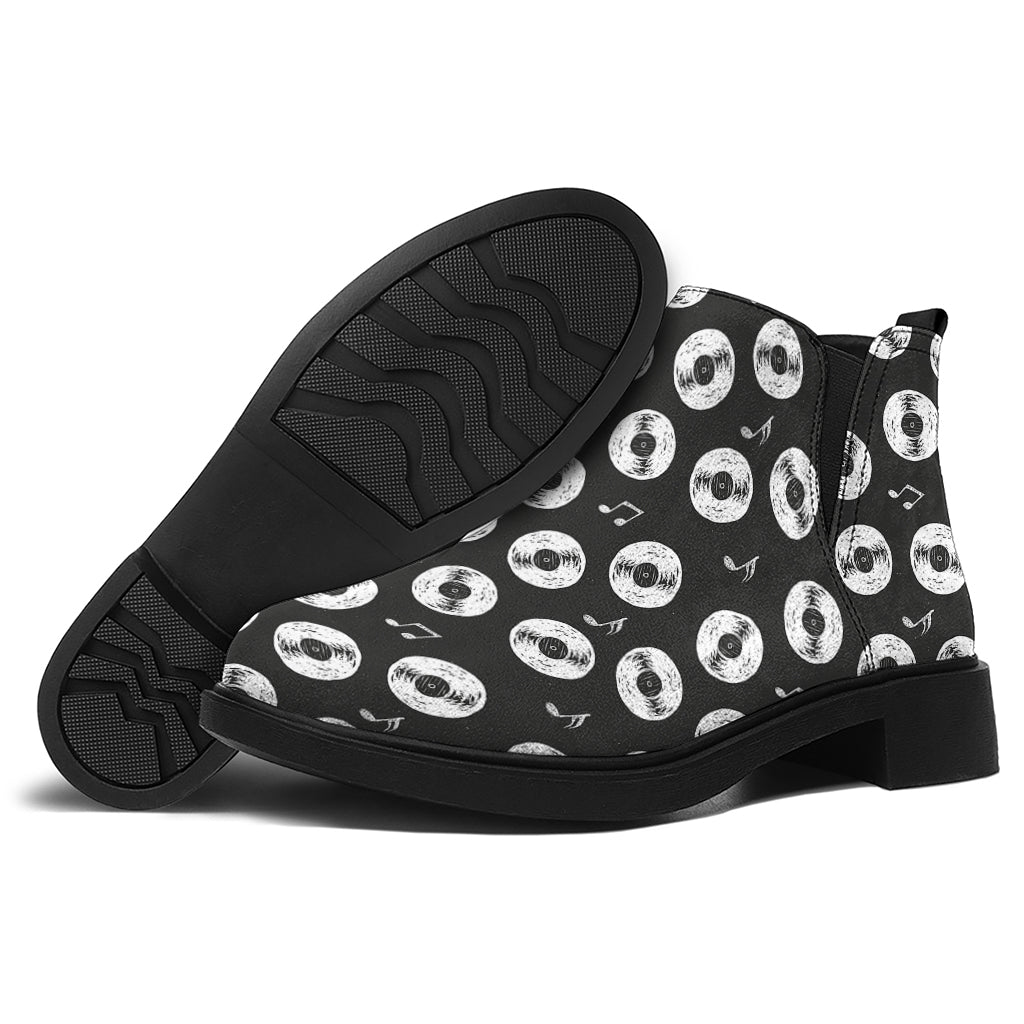 Hand Drawn Vinyl Record Pattern Print Flat Ankle Boots