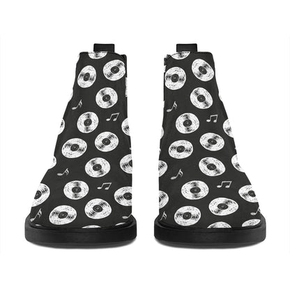 Hand Drawn Vinyl Record Pattern Print Flat Ankle Boots