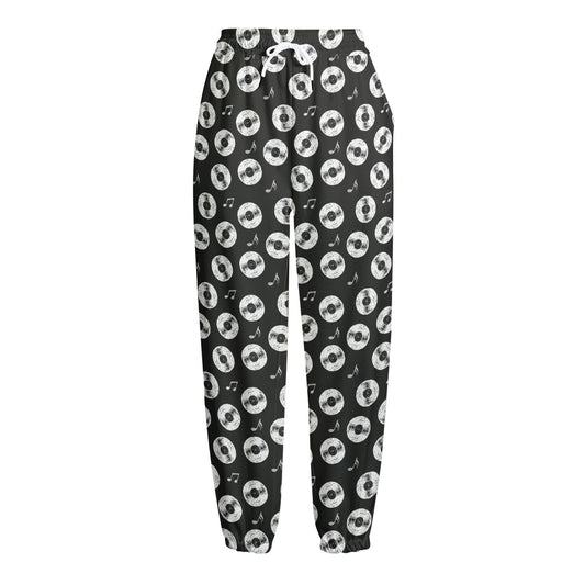 Hand Drawn Vinyl Record Pattern Print Fleece Lined Knit Pants
