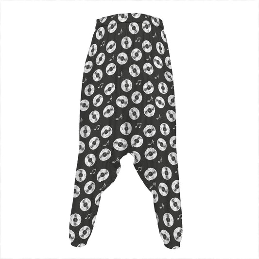 Hand Drawn Vinyl Record Pattern Print Hammer Pants