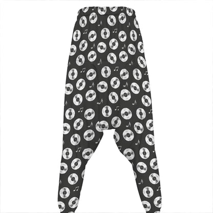 Hand Drawn Vinyl Record Pattern Print Hammer Pants