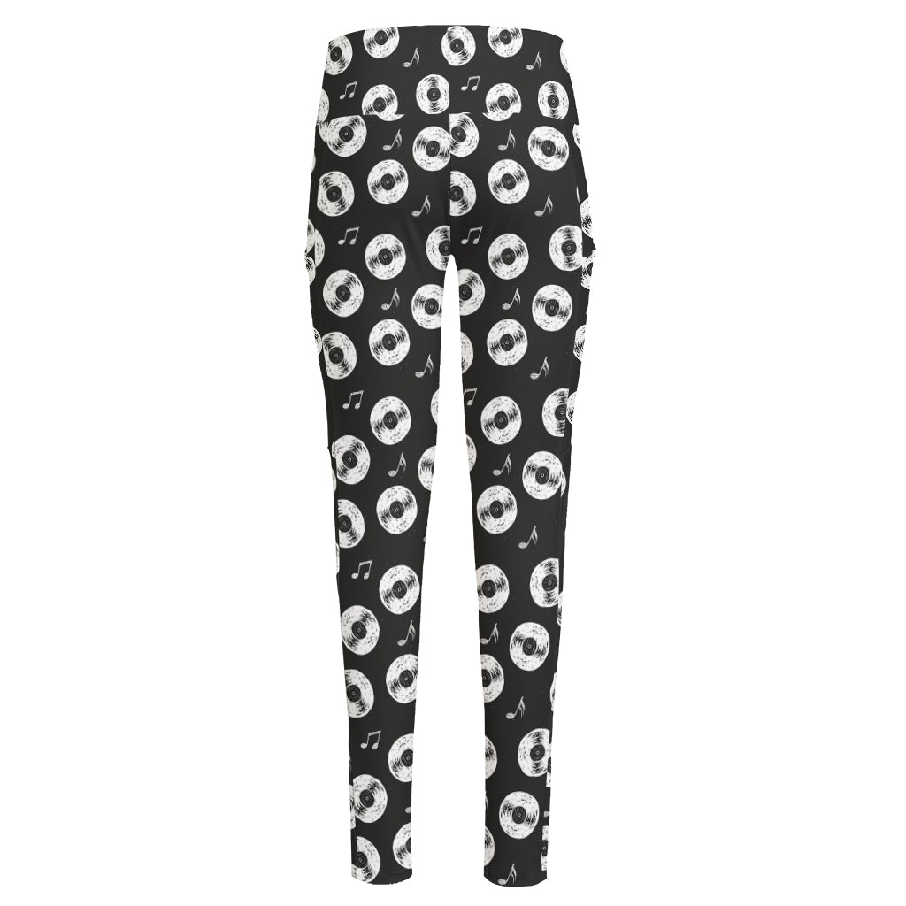 Hand Drawn Vinyl Record Pattern Print High-Waisted Pocket Leggings