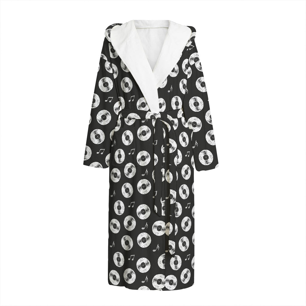 Hand Drawn Vinyl Record Pattern Print Hooded Bathrobe