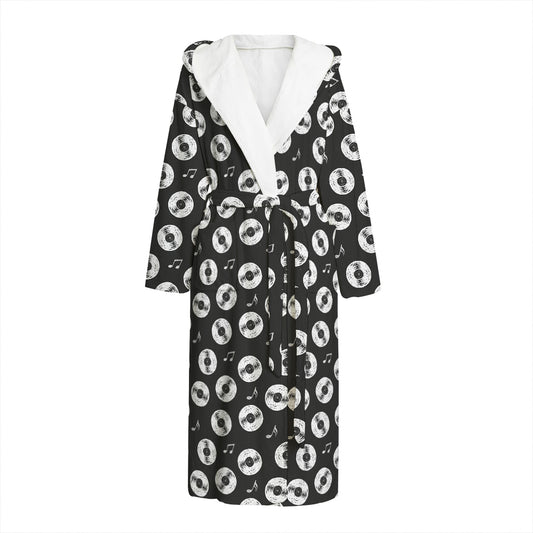 Hand Drawn Vinyl Record Pattern Print Hooded Bathrobe