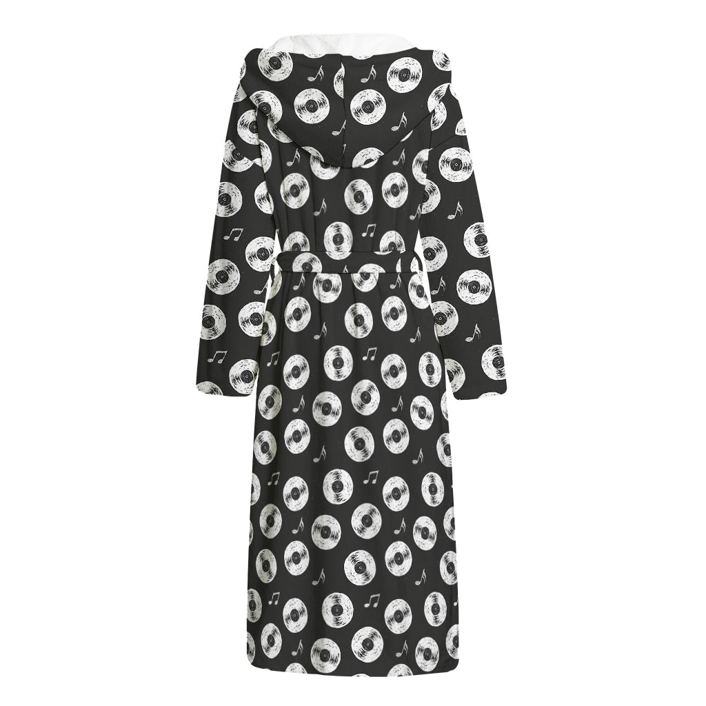 Hand Drawn Vinyl Record Pattern Print Hooded Bathrobe
