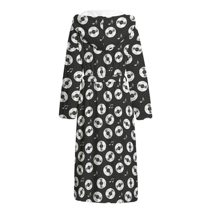 Hand Drawn Vinyl Record Pattern Print Hooded Bathrobe