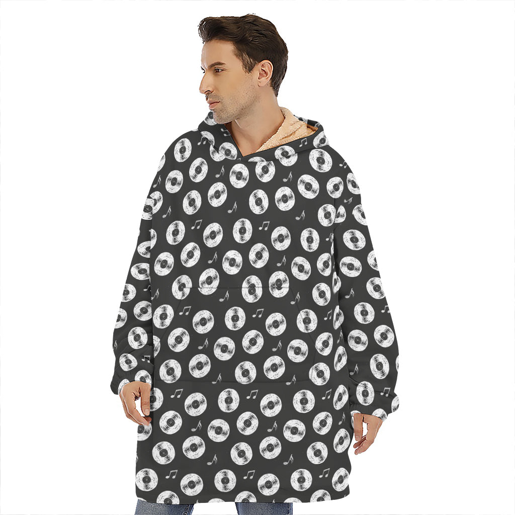 Hand Drawn Vinyl Record Pattern Print Hoodie Blanket
