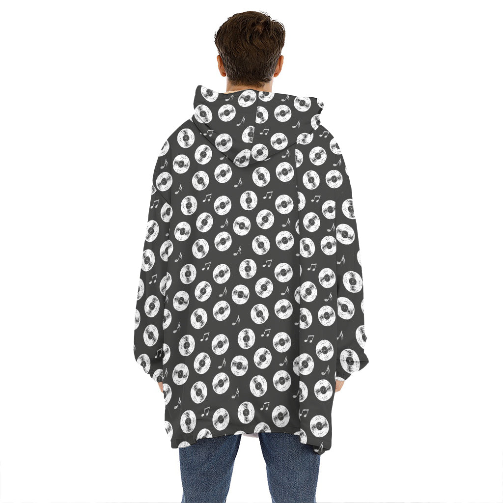 Hand Drawn Vinyl Record Pattern Print Hoodie Blanket