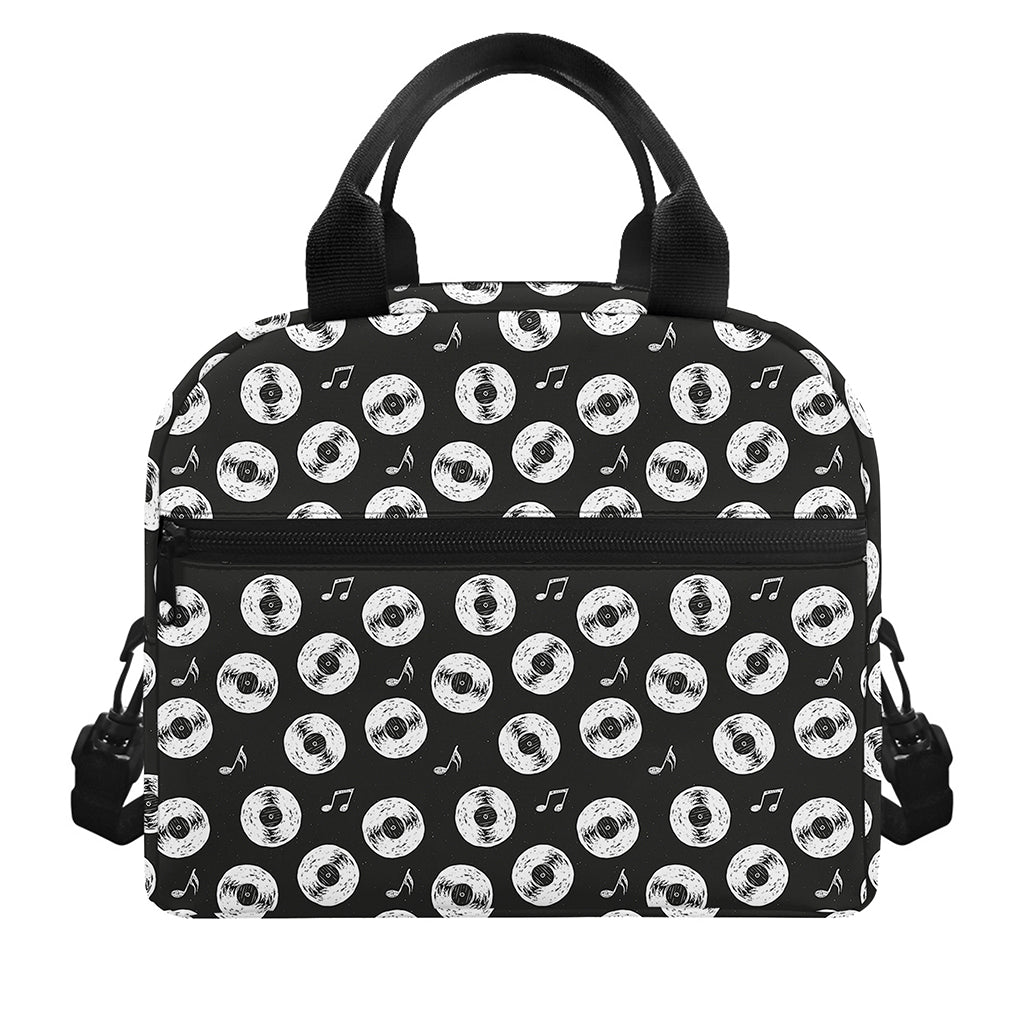 Hand Drawn Vinyl Record Pattern Print Insulated Lunch Bag