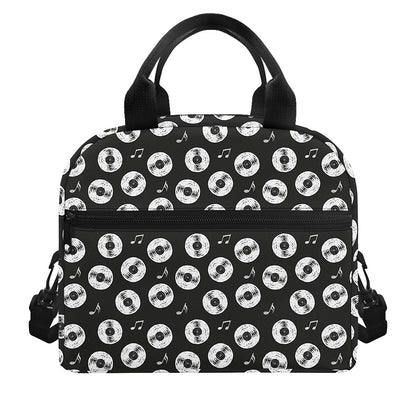 Hand Drawn Vinyl Record Pattern Print Insulated Lunch Bag