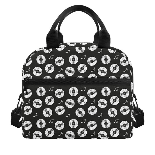 Hand Drawn Vinyl Record Pattern Print Insulated Lunch Bag