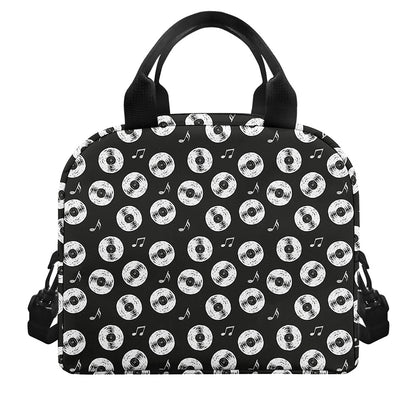 Hand Drawn Vinyl Record Pattern Print Insulated Lunch Bag