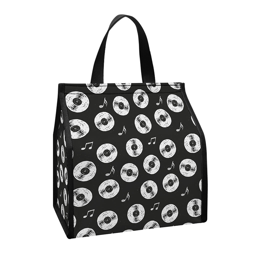 Hand Drawn Vinyl Record Pattern Print Insulated Lunch Tote