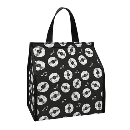 Hand Drawn Vinyl Record Pattern Print Insulated Lunch Tote