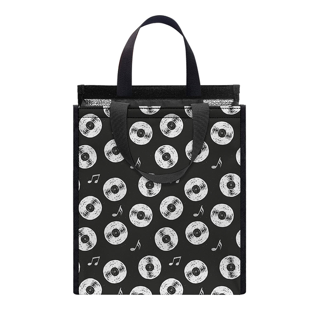 Hand Drawn Vinyl Record Pattern Print Insulated Lunch Tote