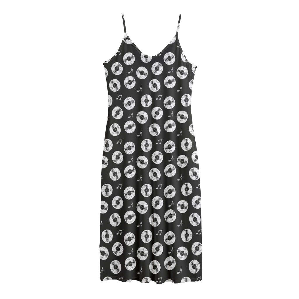 Hand Drawn Vinyl Record Pattern Print Jersey Midi Cami Dress