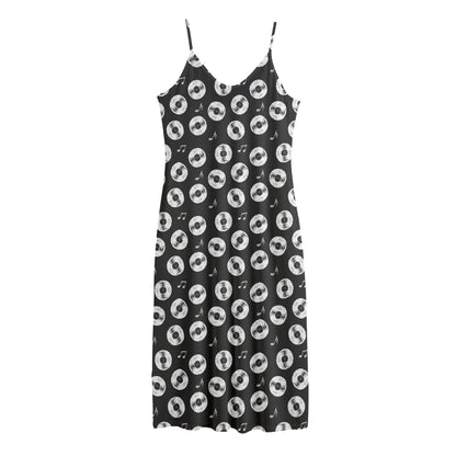 Hand Drawn Vinyl Record Pattern Print Jersey Midi Cami Dress