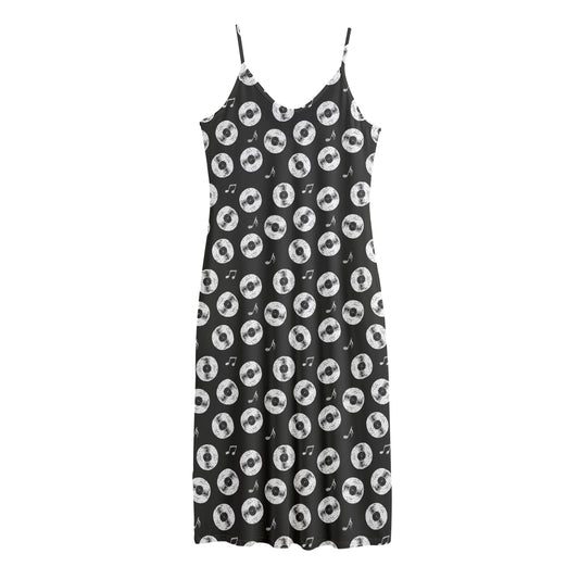 Hand Drawn Vinyl Record Pattern Print Jersey Midi Cami Dress