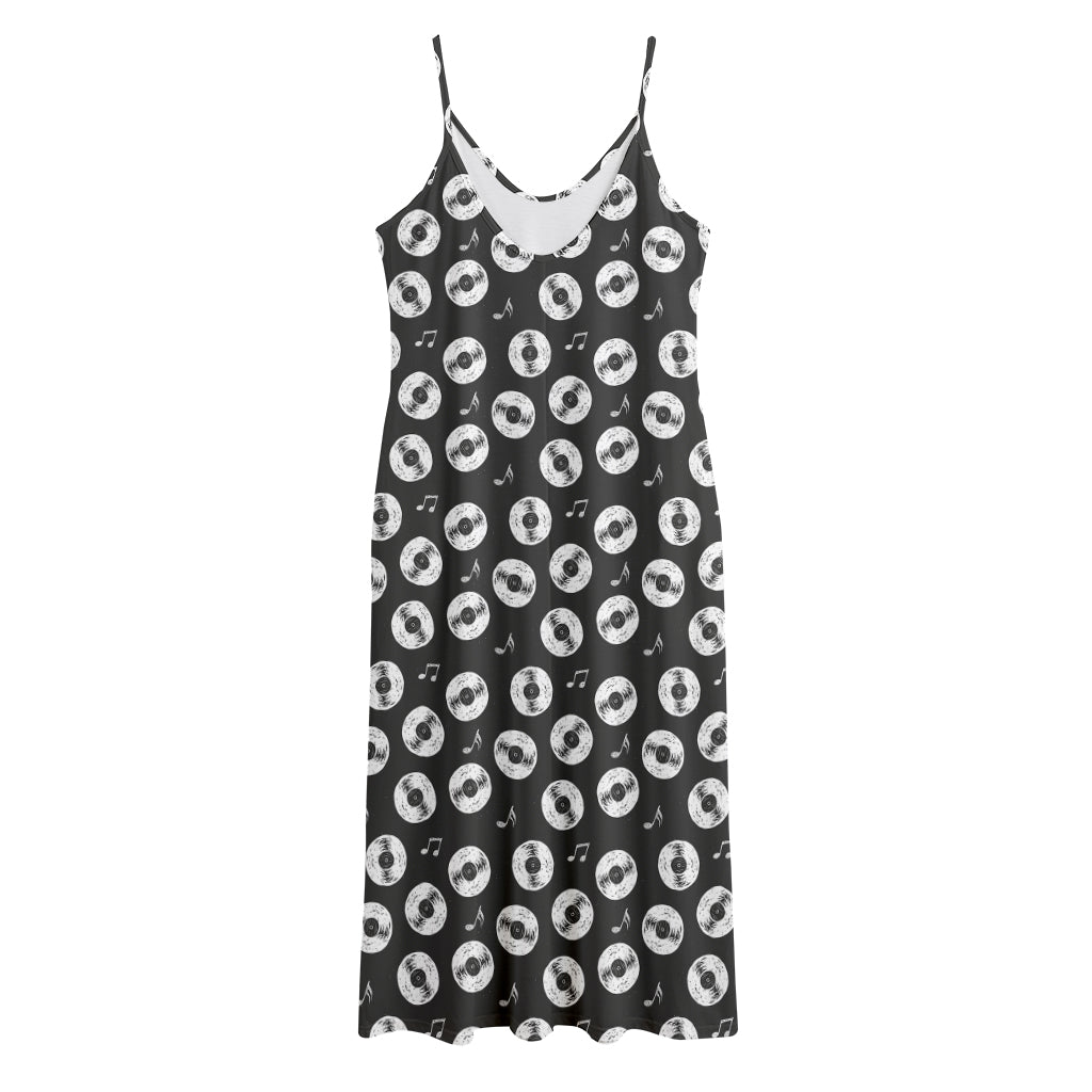 Hand Drawn Vinyl Record Pattern Print Jersey Midi Cami Dress