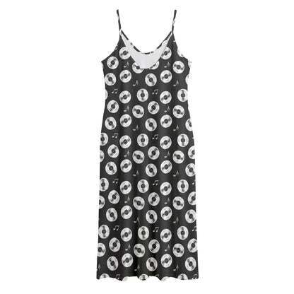 Hand Drawn Vinyl Record Pattern Print Jersey Midi Cami Dress