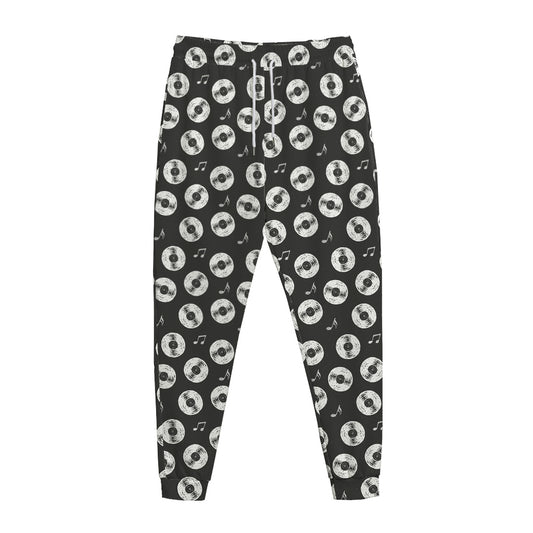 Hand Drawn Vinyl Record Pattern Print Jogger Pants