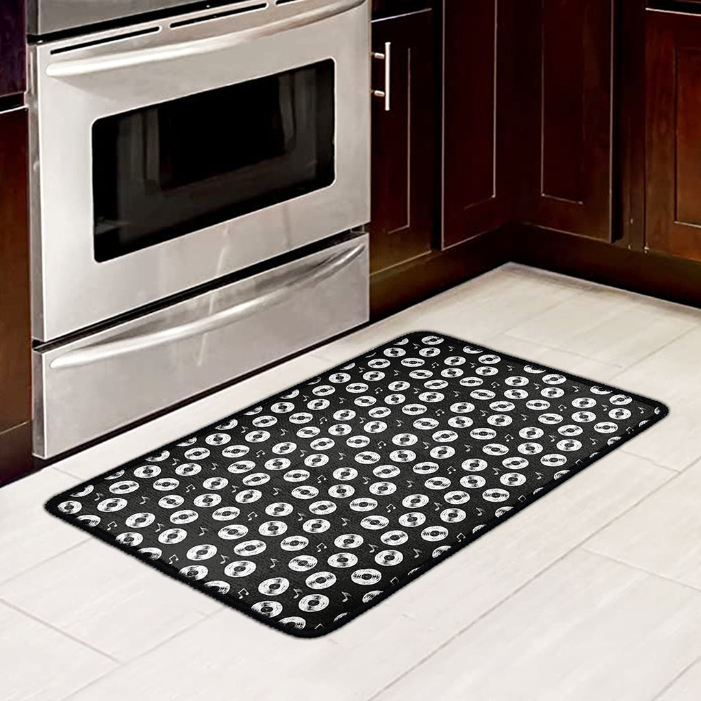 Hand Drawn Vinyl Record Pattern Print Kitchen Mat