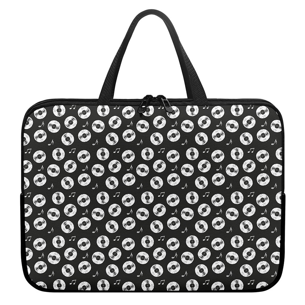 Hand Drawn Vinyl Record Pattern Print Laptop Sleeve With Handle